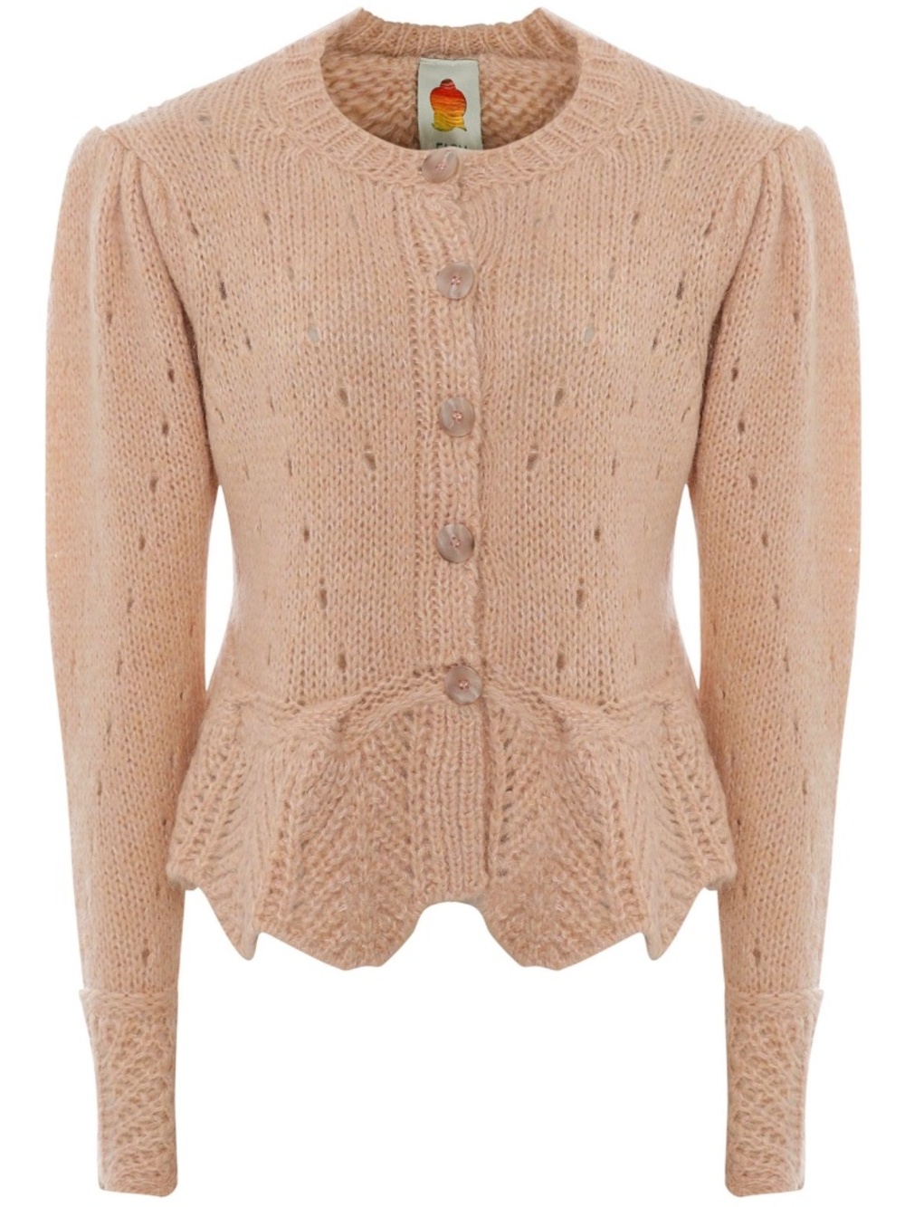 NWOT FARM RIO Sand Beige Wool Blend Ruffle Knit Cardigan Medium M